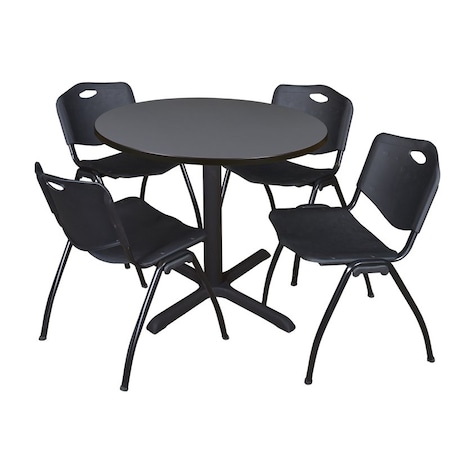 Cain Cain Round Table & Chair Set, Wood, Metal, Plastic Top, Grey TB36RNDGY47BK